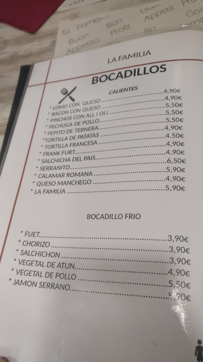 RESTAURANT LA FAMILIA Menu - Image 1